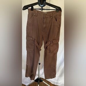 Standard Cloth Utility Cargo Pants Brown Strap Detail Zipper Hem Size Small